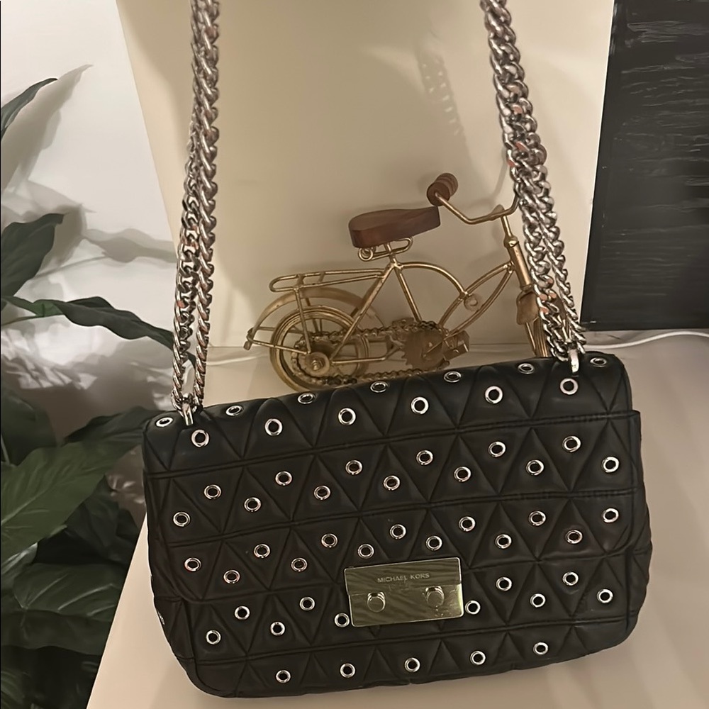 Michael Kors Black Quilted leather shoulder Bag with Chain Strap